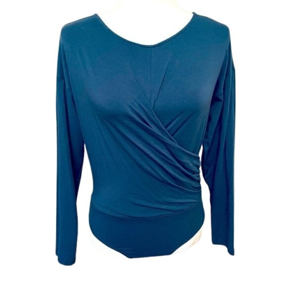 Seamless Long Sleeve Thong Bodysuit for Women Snap closure I Faux Wrap Waist I M - Picture 1 of 10